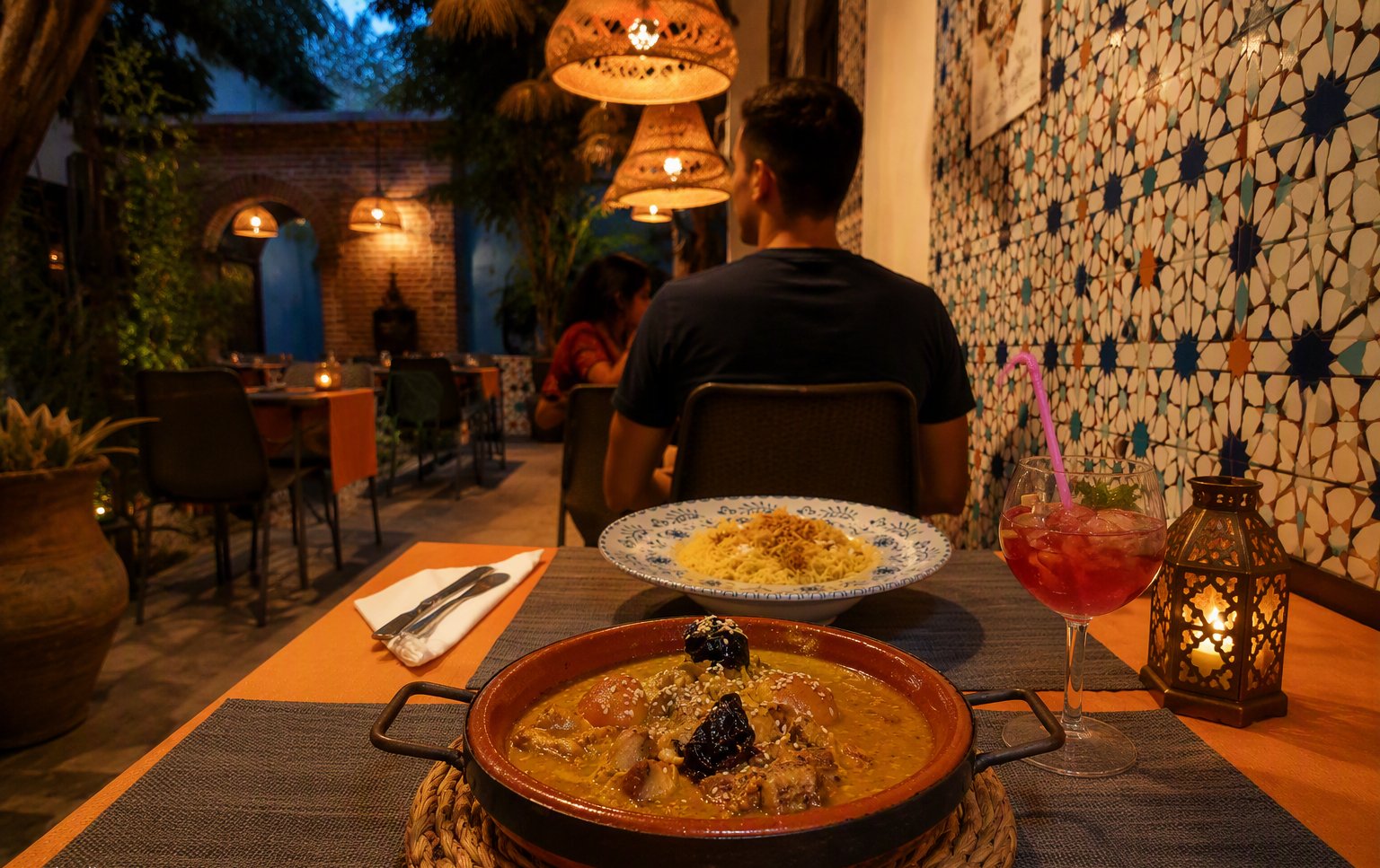 Interior y cocina de Restaurante Aljaima, cocina marroquí casera en el paseo de Velilla