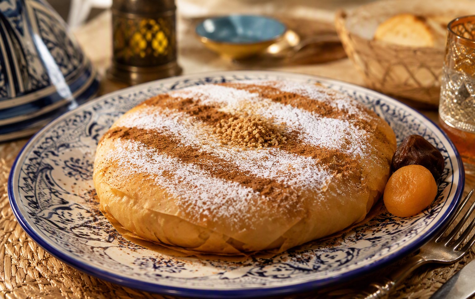 Pastela de pollo, almendras y canela, repostería marroquí casera en Aljaima